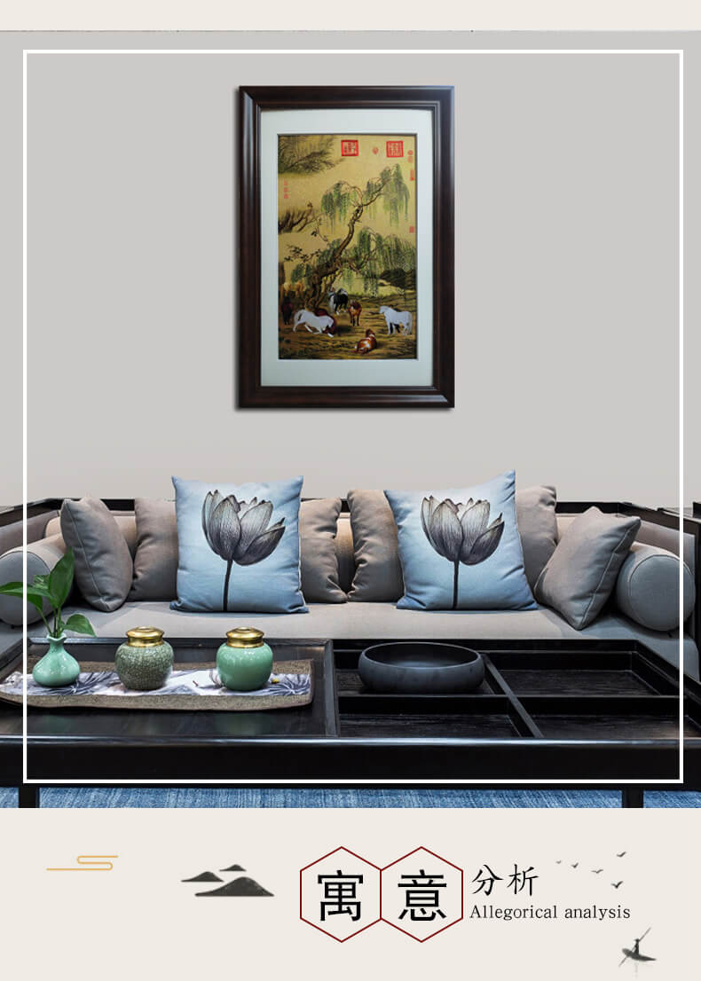 八骏图手工刺绣画