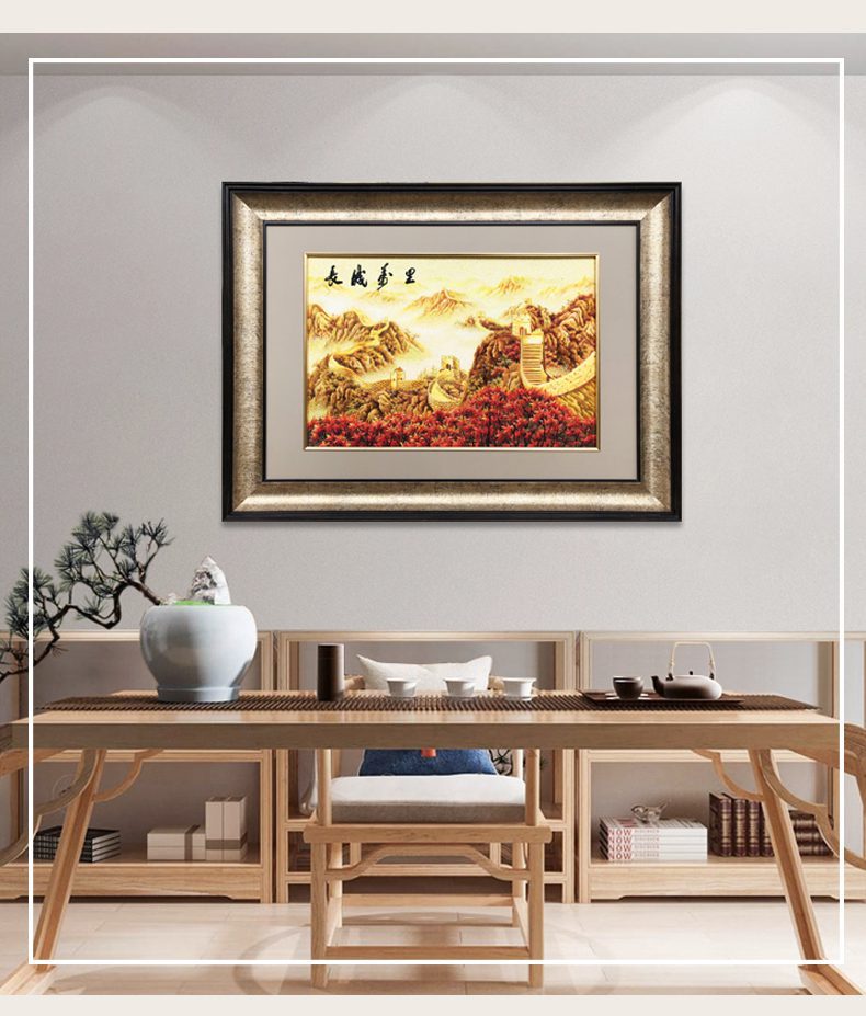乱针绣长城万里宝应绣苏绣手工刺绣装饰画