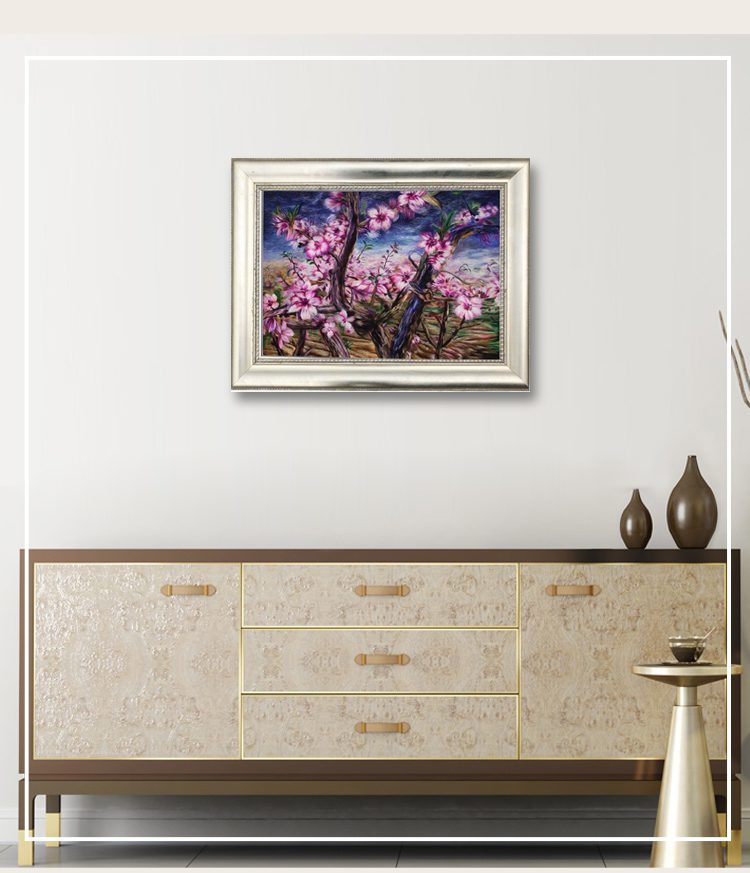 苏绣手工刺绣装饰画客厅刺绣画定制桃之韵| 江苏绣达人工艺品有限公司